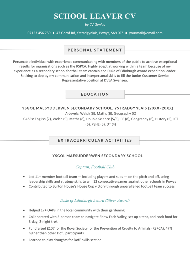 school leaver cover letter examples