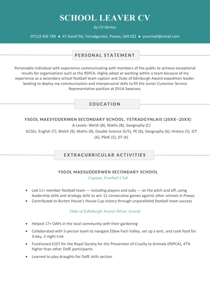 School Leaver CV Examples Writing Tips Free Templates