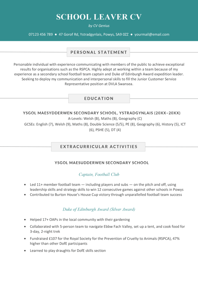 cv personal statement for school leaver