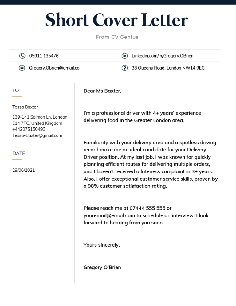 simple cover letter examples