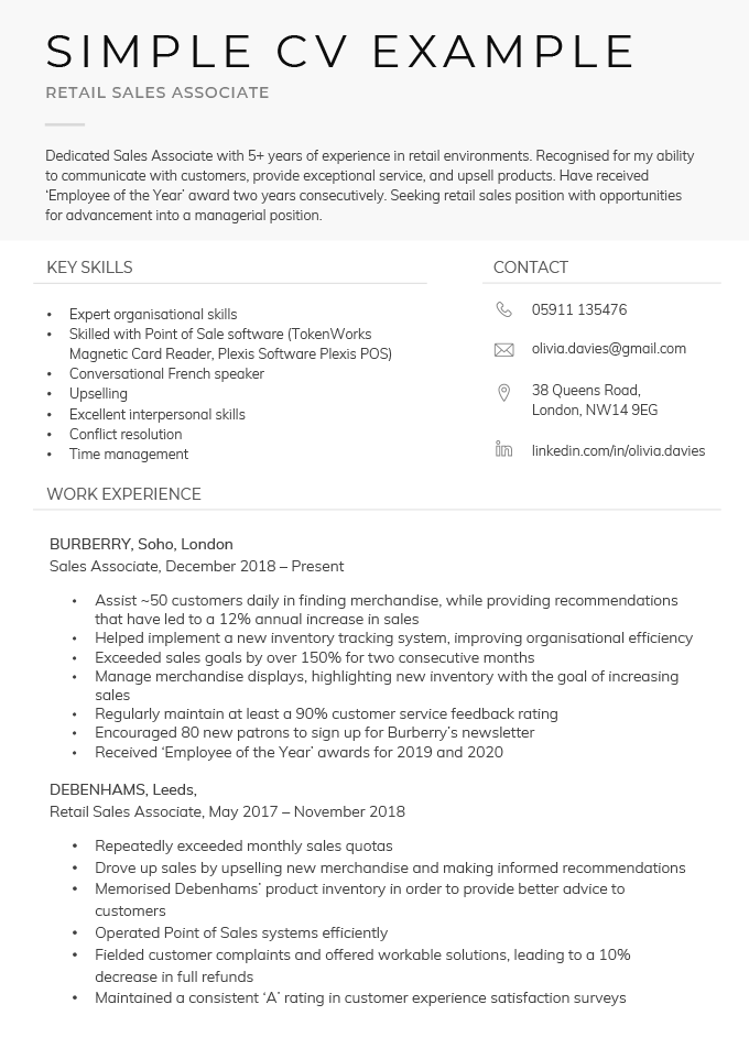 A simple example of a CV