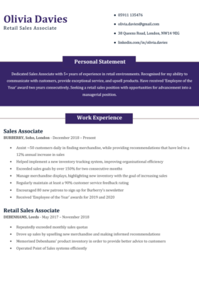 The Simple CV Template in purple