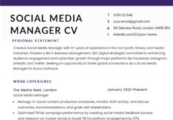 Social media manager CV example