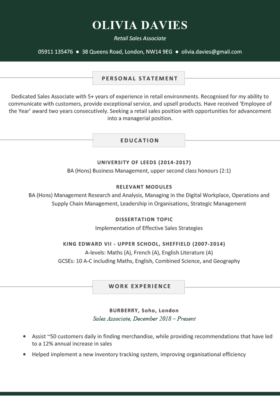 The Soho CV Template in green