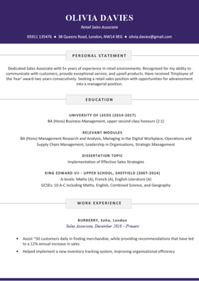 The Soho CV Template in purple