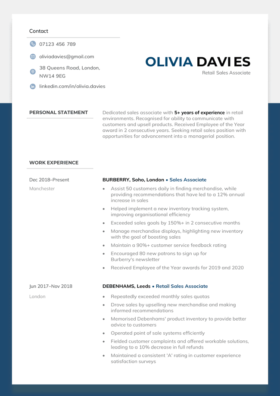 Blue version of the Stirling CV template