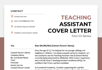 Cover letter for teaching assistant sample