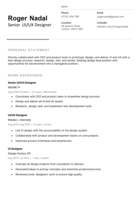 Black version of the Tyneside CV template