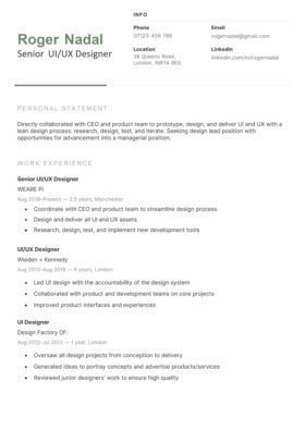Green version of the Tyneside CV template