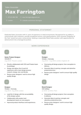 Green version of the Victoria CV template