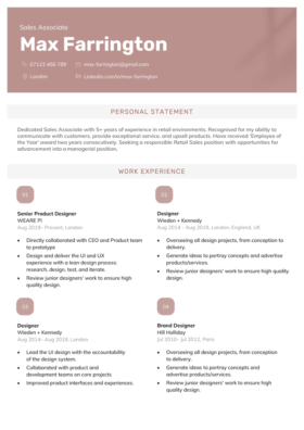 Maroon version of the Victoria CV template