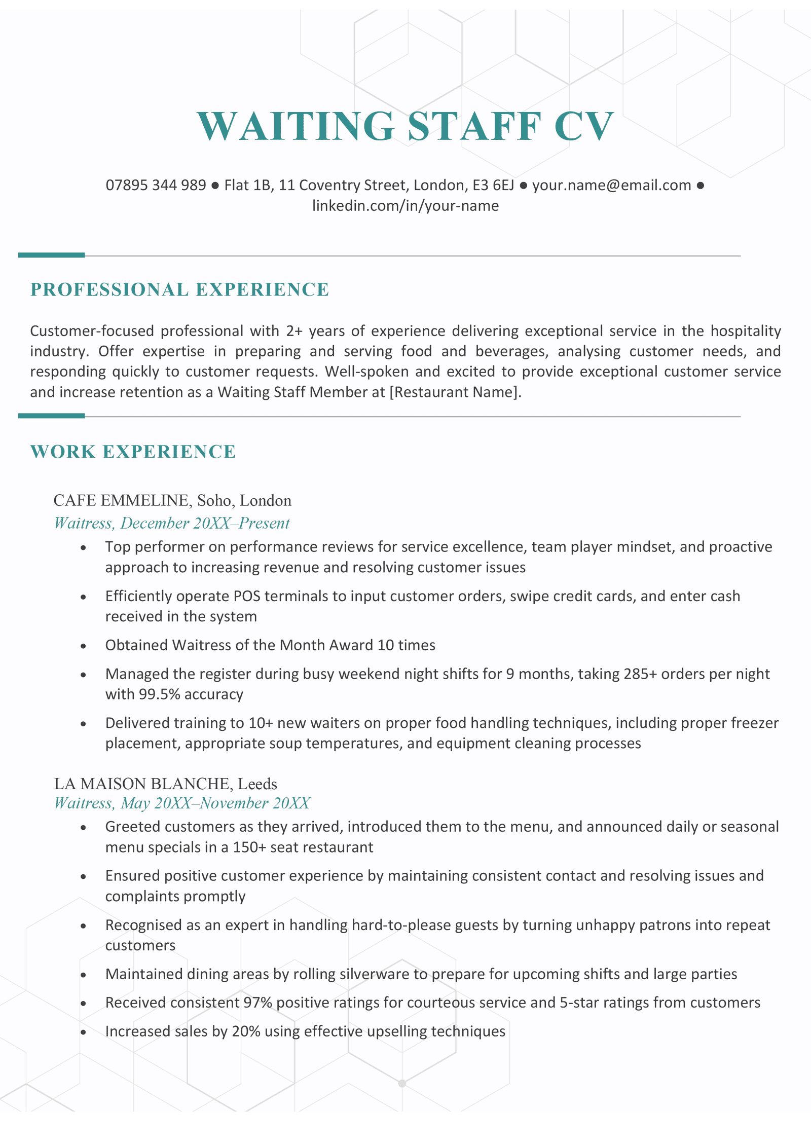 resume examples for waitress job