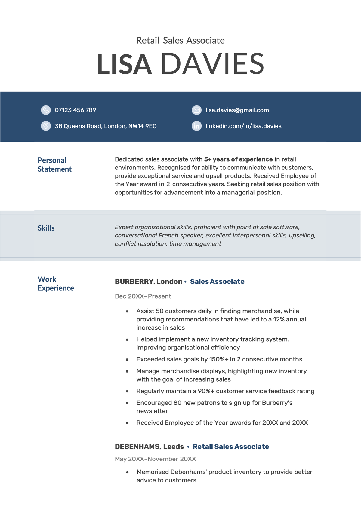 The first page of the Abertawe modern CV template.