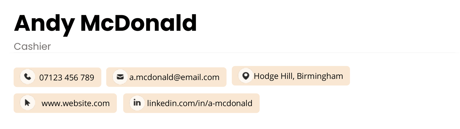 A neighbourhood name used instead of an address on a CV.