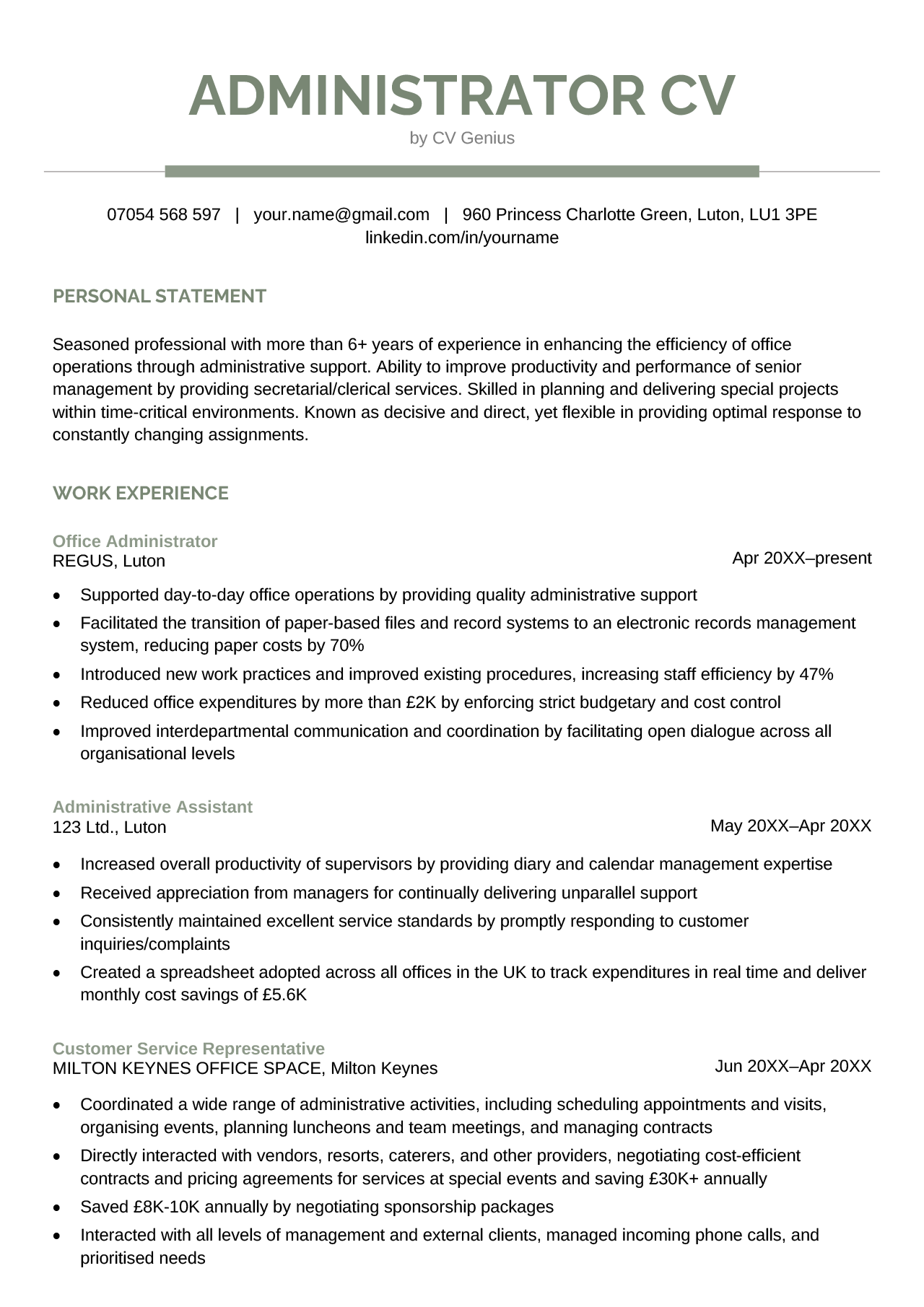Administrator cv example template writing guide for 2025