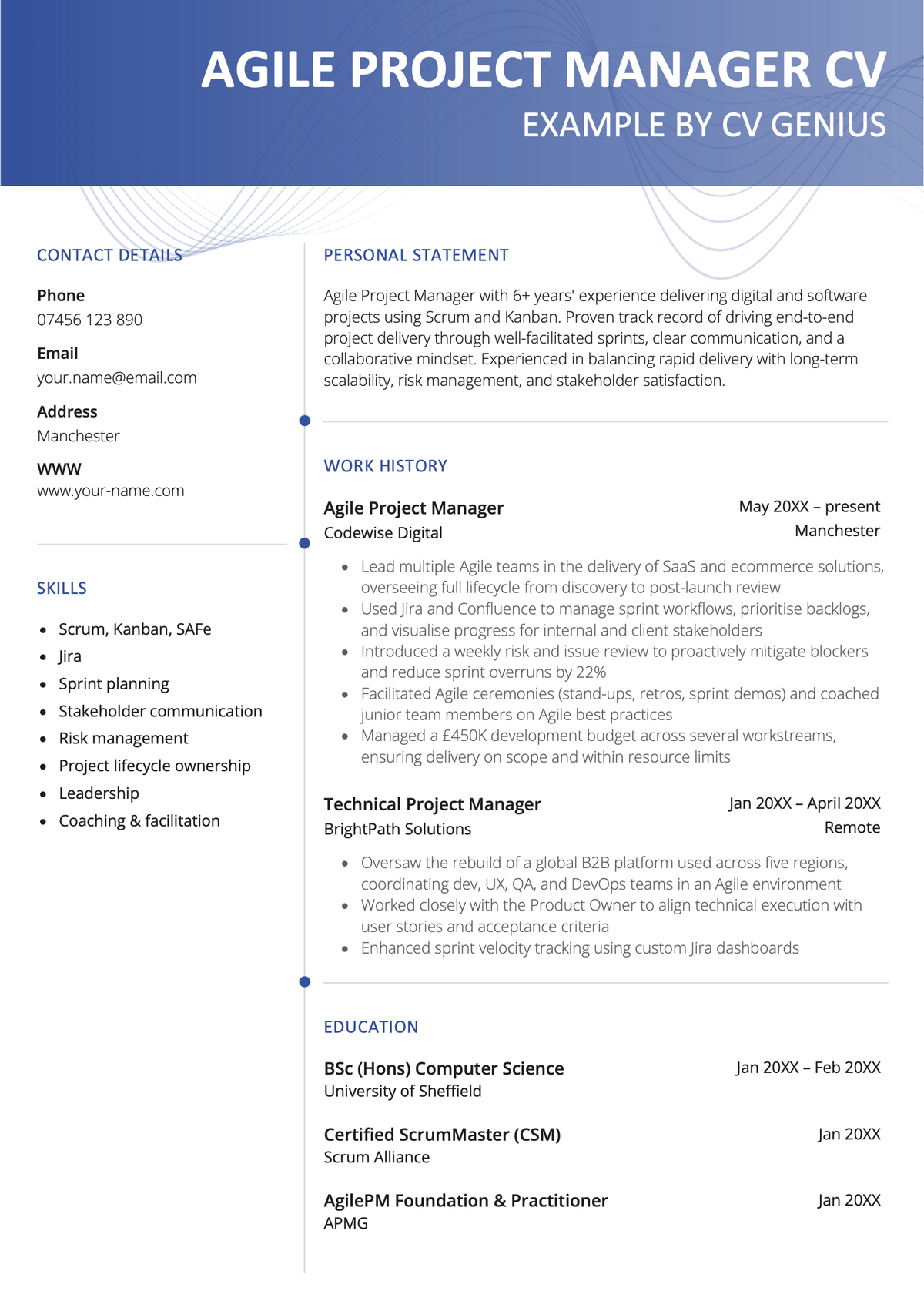 An agile project manager CV example