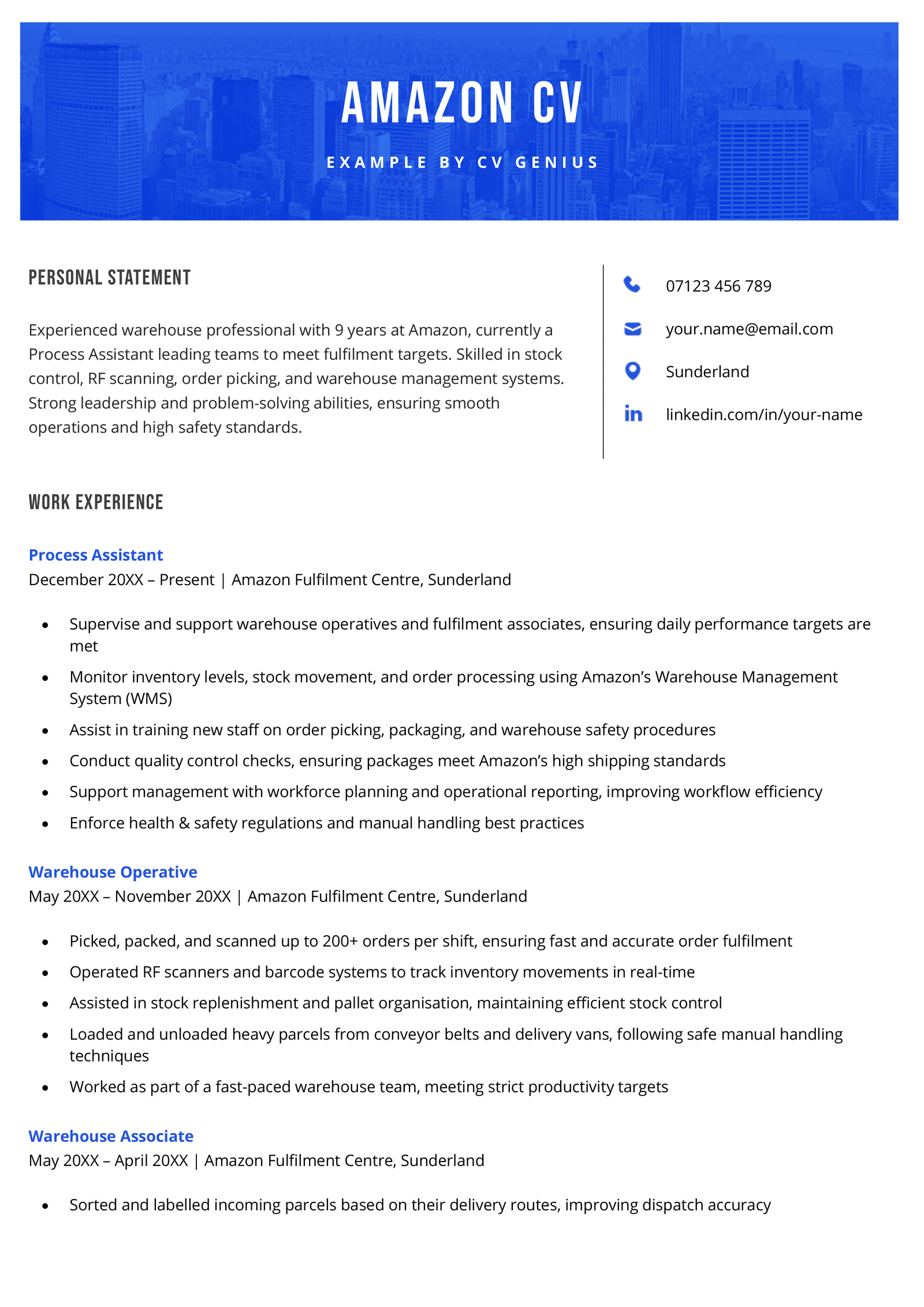 An Amazon CV example.