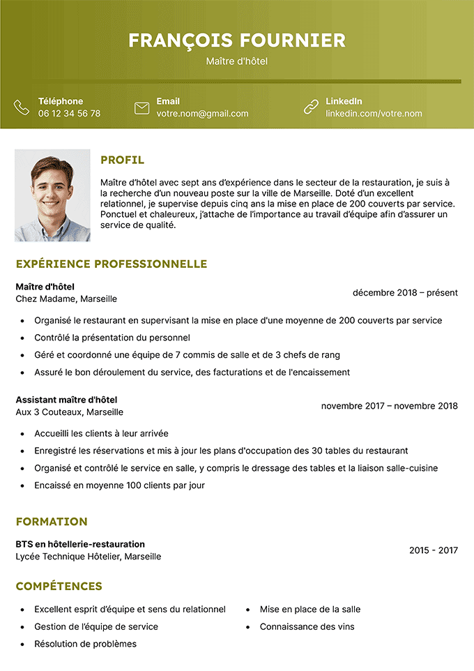 Le modèle CV LibreOffice Amboise en vert