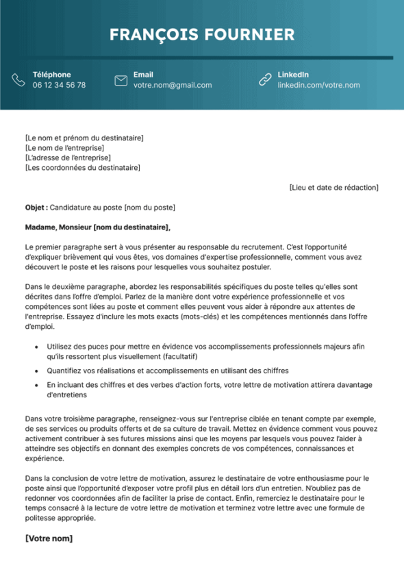Le modèle de lettre de motivation LibreOffice « Amboise » en bleu marine
