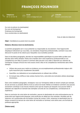 Le modèle lettre de motivation LibreOffice Amboise en vert