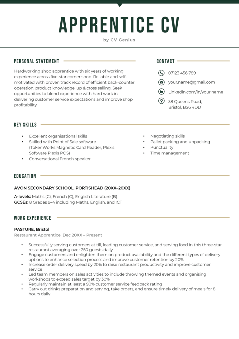 personal statement cv apprenticeship