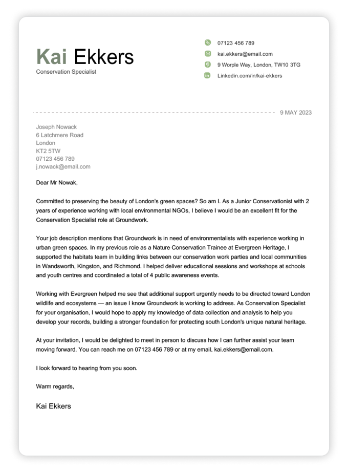 An example of a perfect cover letter showing how to convince the employer you are a good fit for the job by identifying their needs and showing how you can address them.