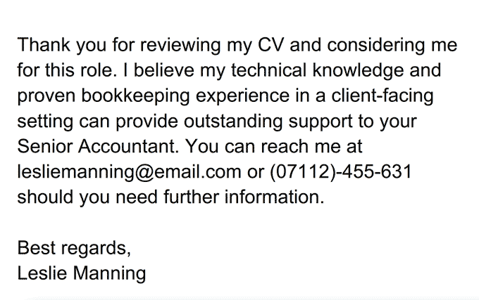An example of a polite and concise closing paragraph from an assistant accountant's cover letter written in black text on a white background.