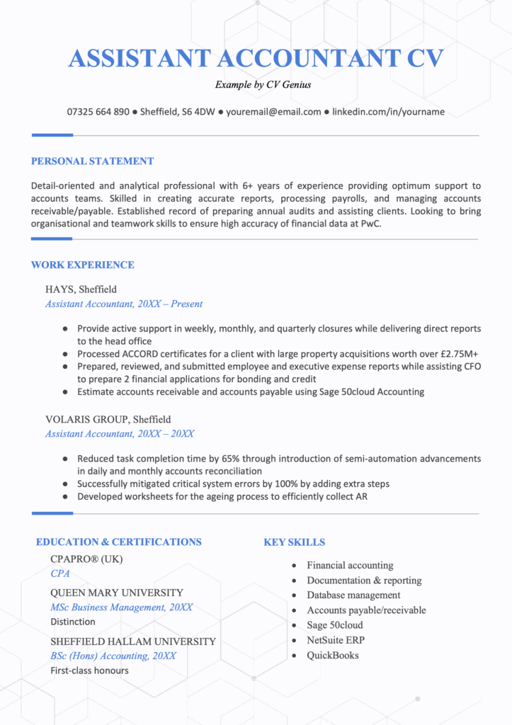 Assistant Accountant CV Example & Writing Guide for 2025