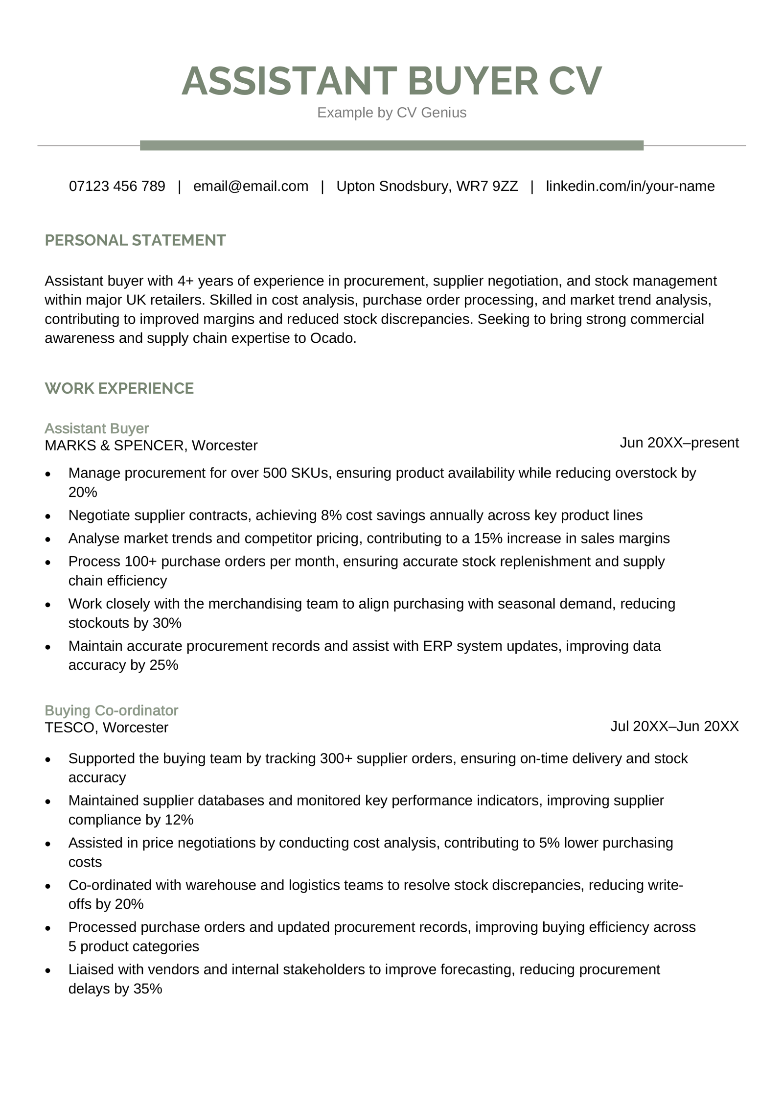 An assistant buyer CV example.