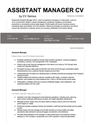 Assistant Manager CV Example Template Free Download 