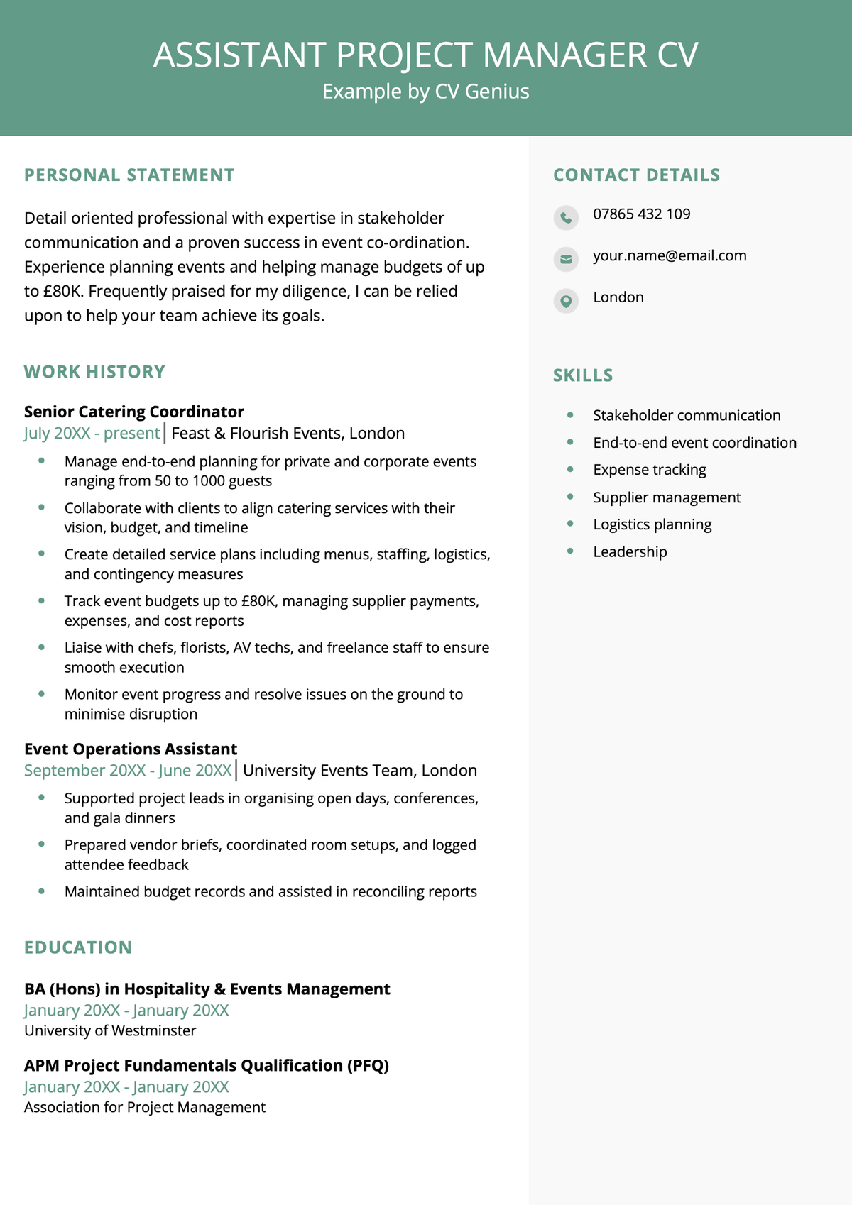 An assistant project manager CV example