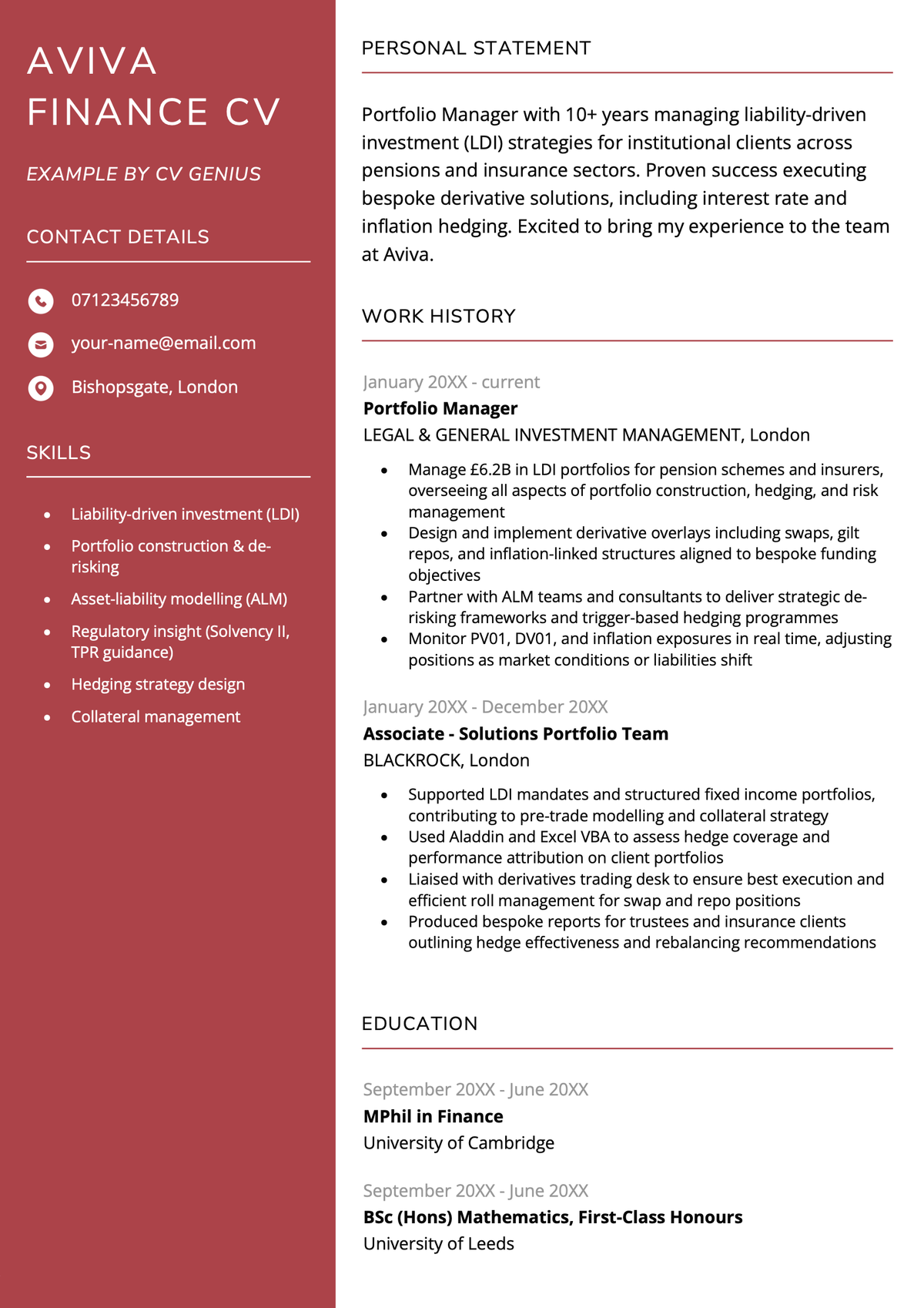 Aviva CV example