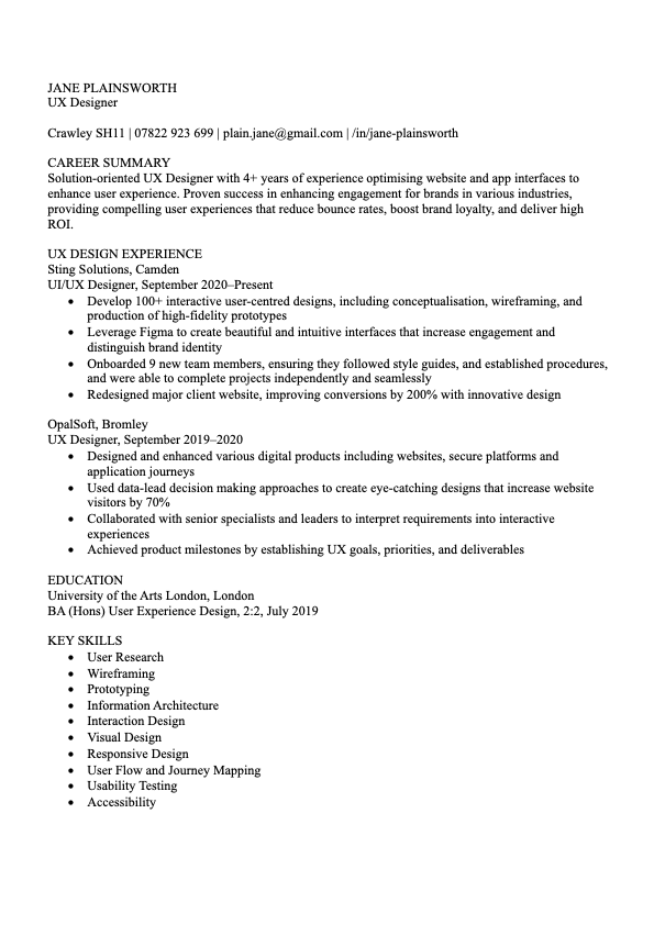 A plain text CV with absolutely no formatting.
