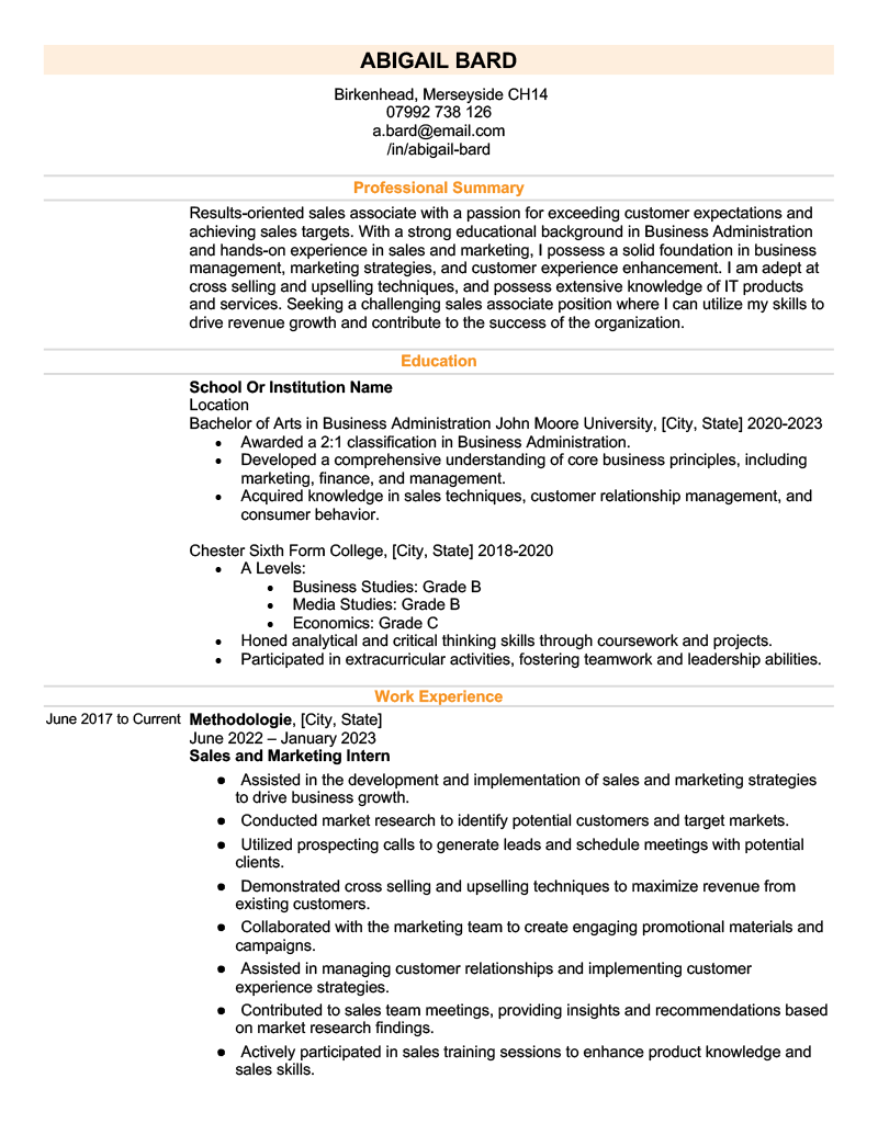 An AI-generated CV with obvious errors, including US spelling and formatting and lengthy CV sections.