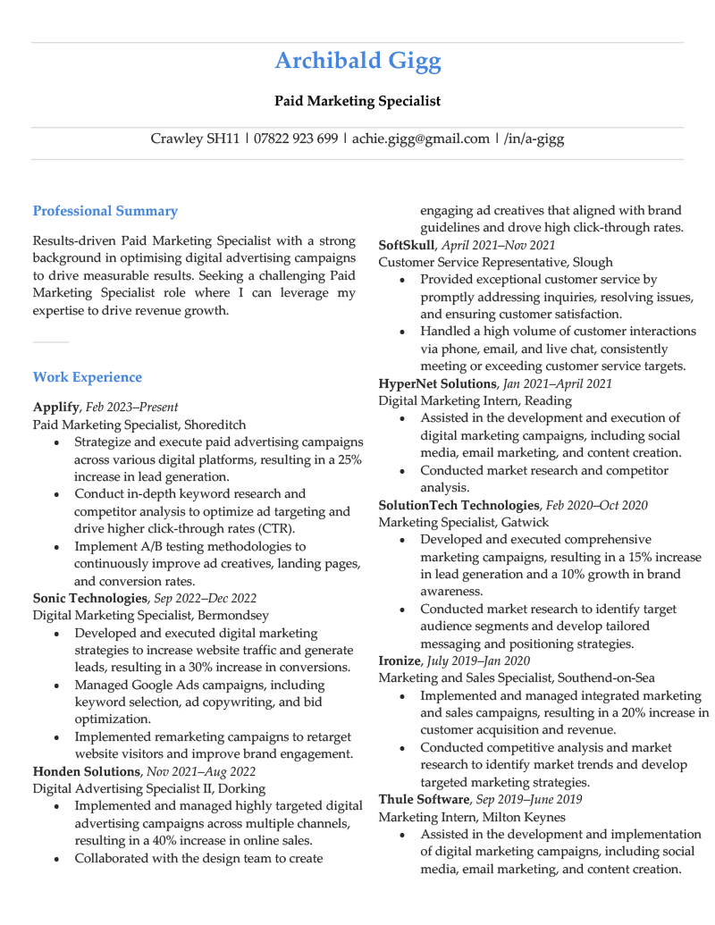 A long CV with lots of very short work experience entries.