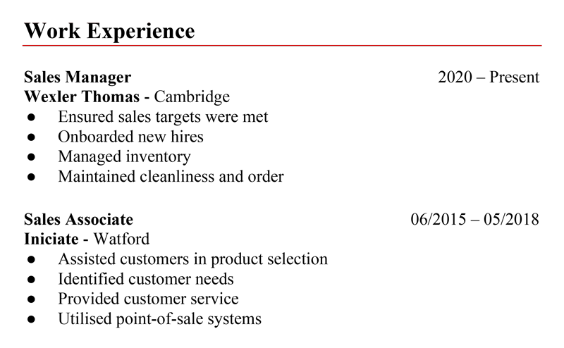 A very basic CV with scarce information about the applicant's work experience.
