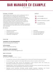 Bar Manager CV Example Template