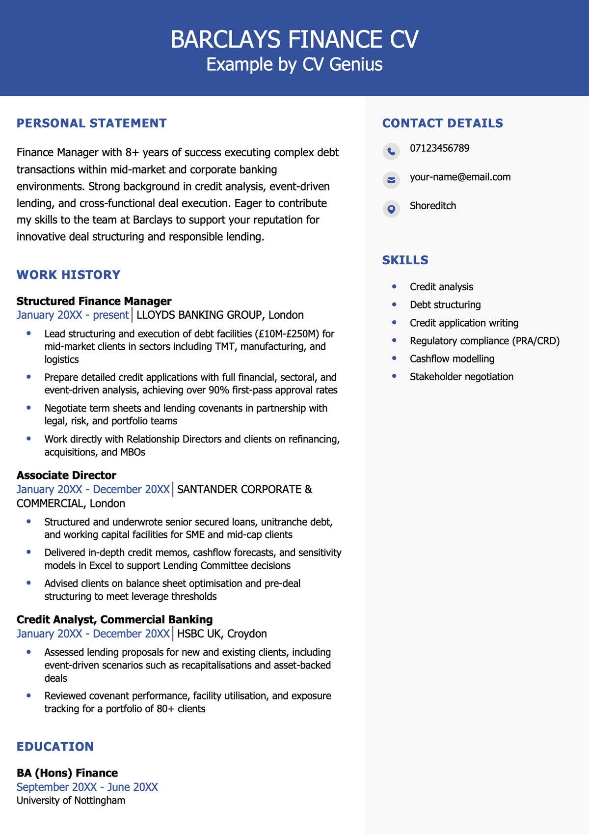 Barclays CV example