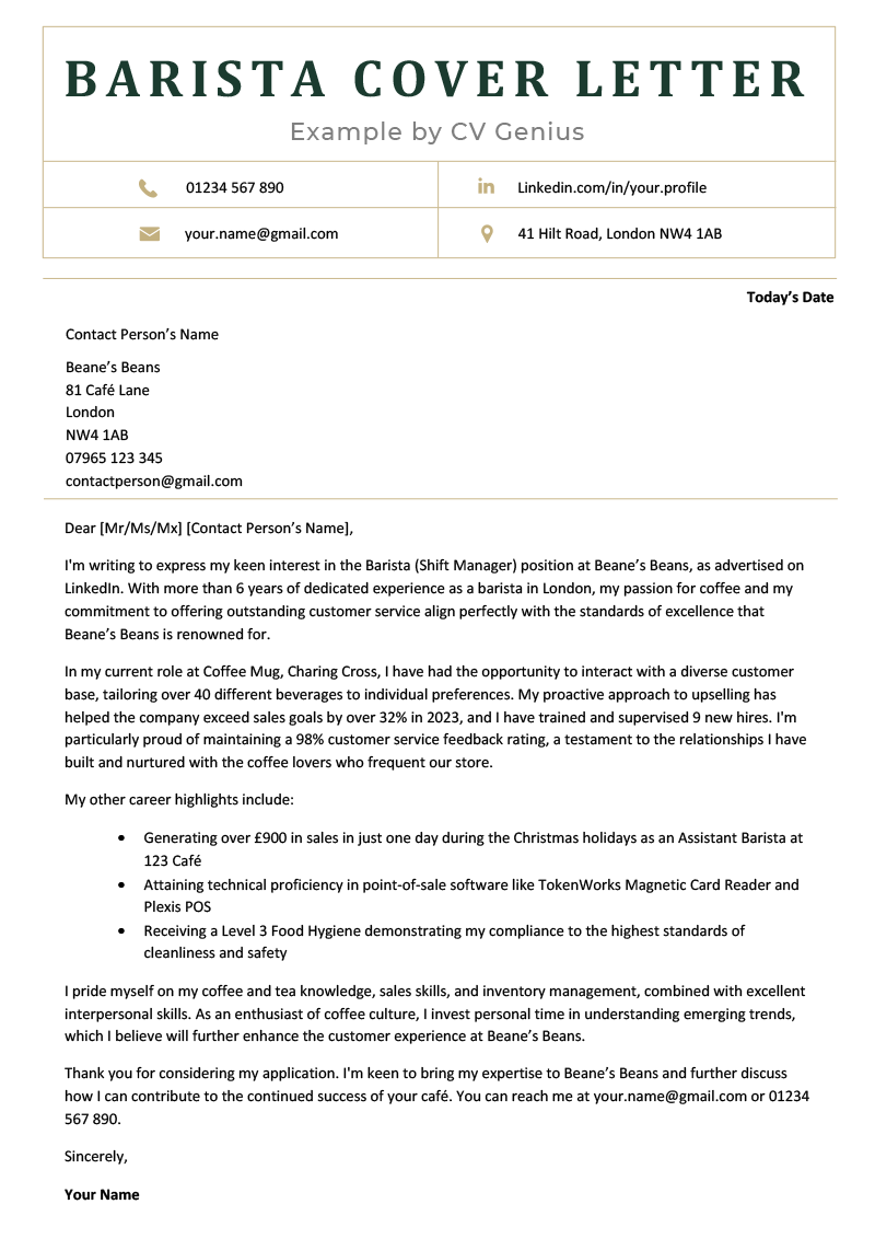 first time barista cover letter