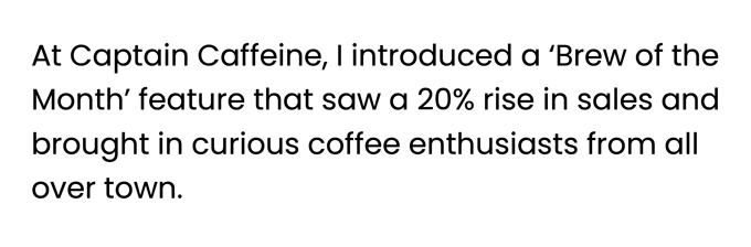 A statement from a barista cover letter example written in black text on a white background.