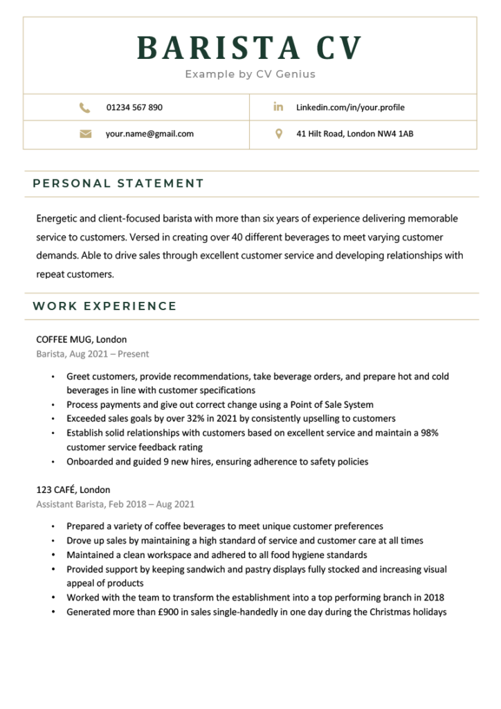resume example for barista