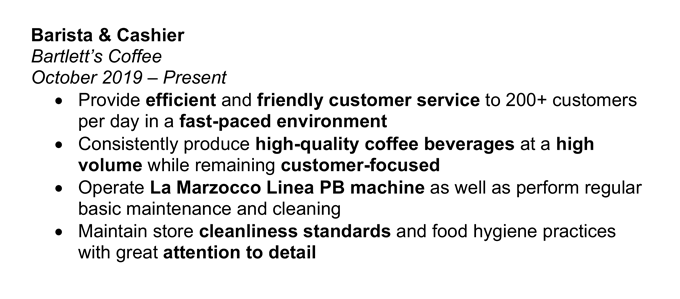Example of how to target a job advert with a barista CV.