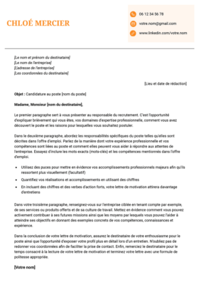Le modèle lettre de motivation LibreOffice Bastia en abricot