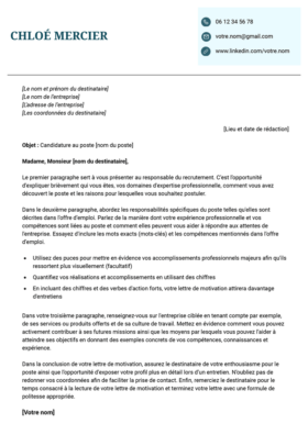 Le modèle lettre de motivation LibreOffice Bastia en bleu marine