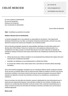 Le modèle lettre de motivation LibreOffice Bastia en graphite