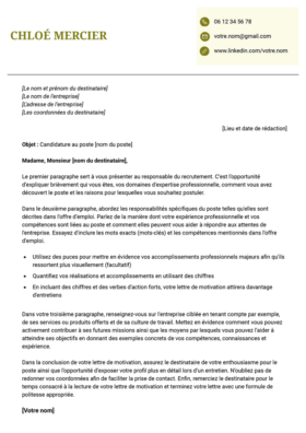 Le modèle lettre de motivation LibreOffice Bastia en kaki