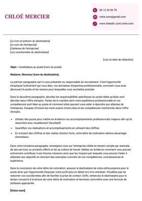Le modèle lettre de motivation LibreOffice Bastia en magenta