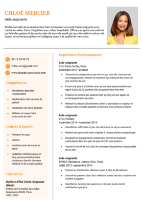 Un exemple d'un modèle de CV moderne LibreOffice de couleur abricot avec photo