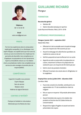Le modèle CV LibreOffice Bastille en menthe