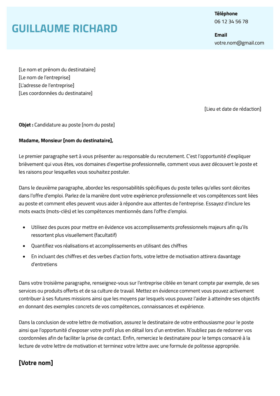 Le modèle lettre de motivation LibreOffice Bastille en azur